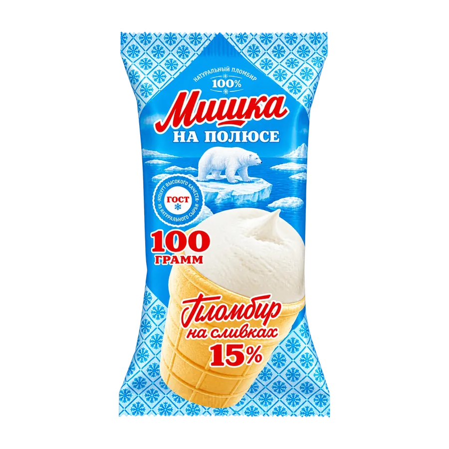 Вафельный стаканчик «Мишка на полюсе» пломбир